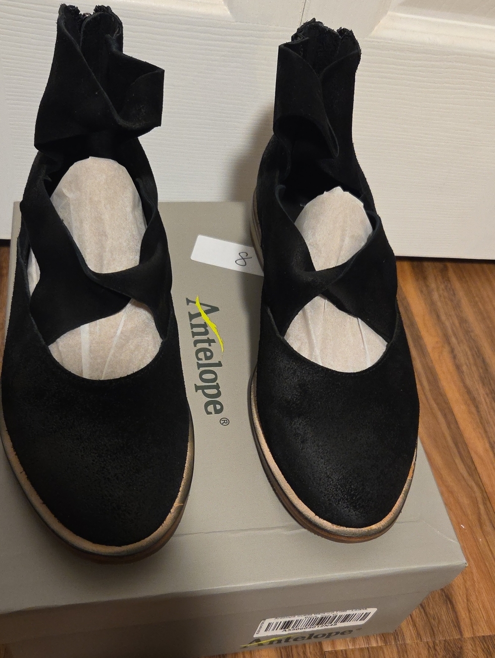 Antelope Black Suede Cross‑Wrap Flats Size 9 EU 40